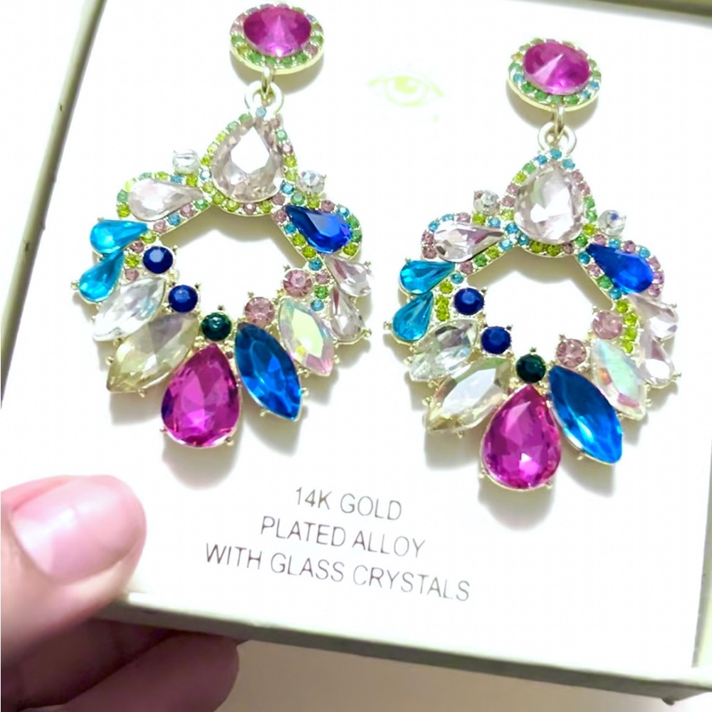 14K Gold Plated & Glass Crystals Earrings